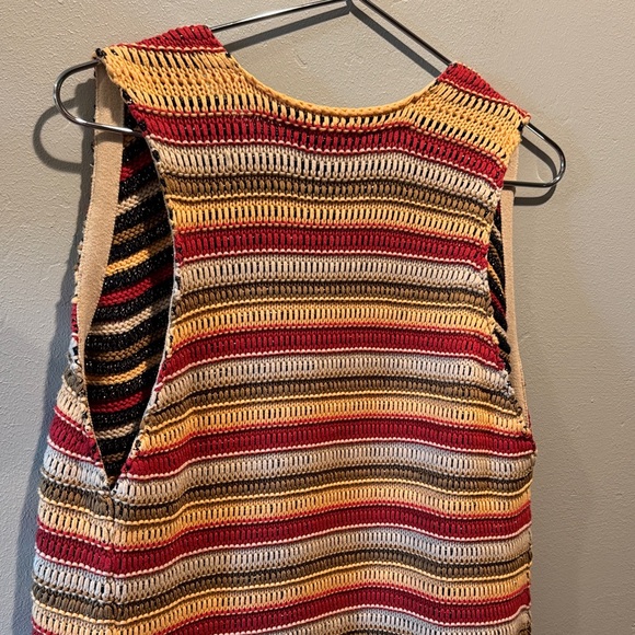 New NWT Stefanel Striped Crochet Sleeveless Oversized Open Front Cardigan - Picture 10 of 11